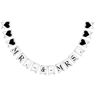 Bandeirinha Casamento Sr. Sra. Celeiro Rústico Branco de Madei