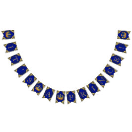 Bandeirinha Chá de Bebê Azul Royal e Dourado do Príncipe