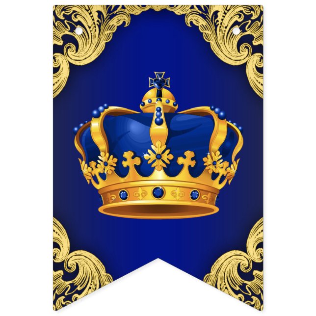Bandeirinha Chá de Bebê Azul Royal e Dourado do Príncipe (Primeira Bandeira)
