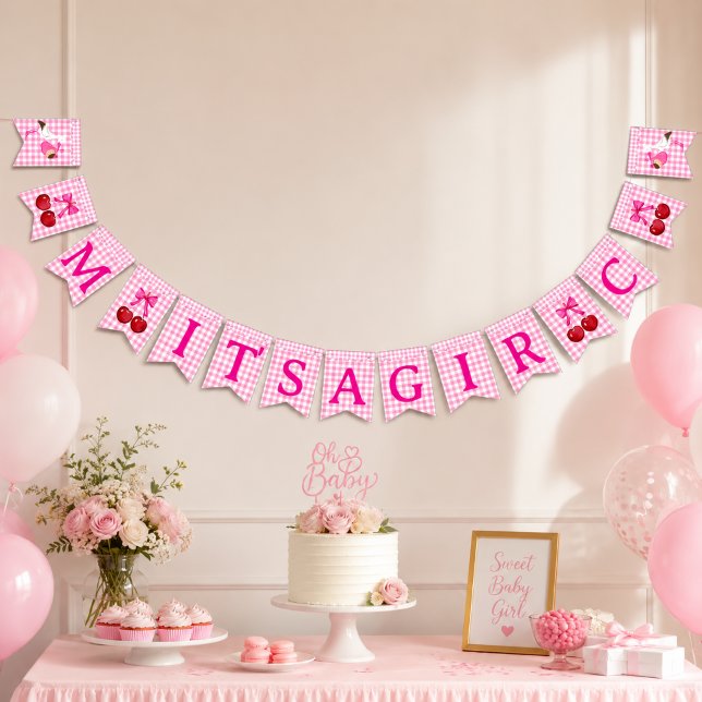 Bandeirinha Chá de Bebê Menina Rosa Personalizado com Monogram (Criador carregado)