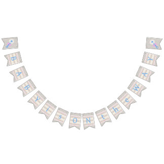 Bandeirinha Chá de fraldas com risca rosa e azul do bebê