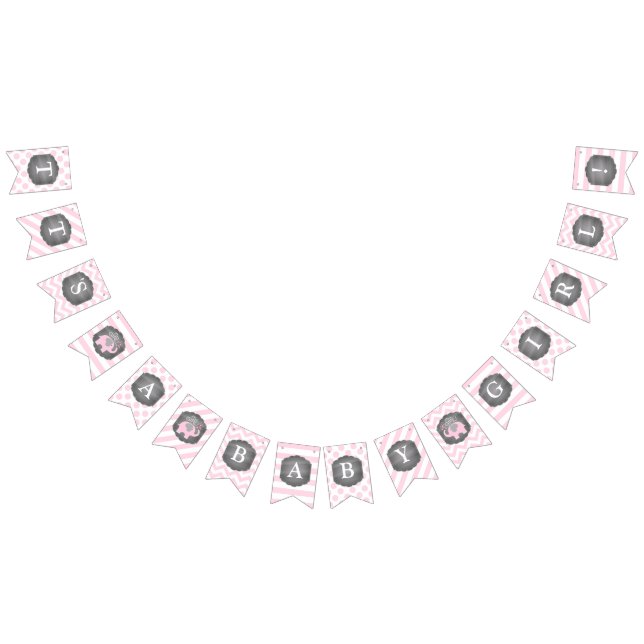 Bandeirinha Chá de fraldas da menina do elefante cor-de-rosa (Todos)