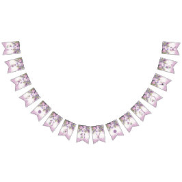 Bandeirinha Chá de fraldas das flores roxas e cor-de-rosa