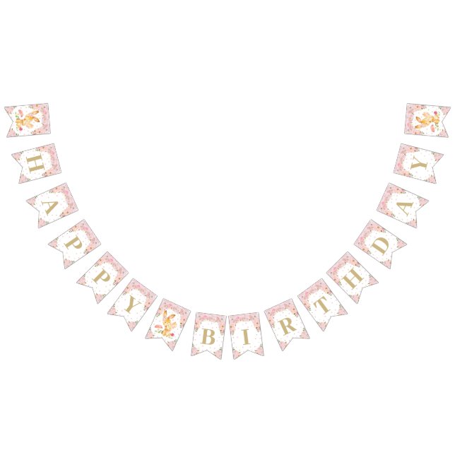 Bandeirinha Chá de fraldas de Aniversário do Coelho Floral Ros (Todos)