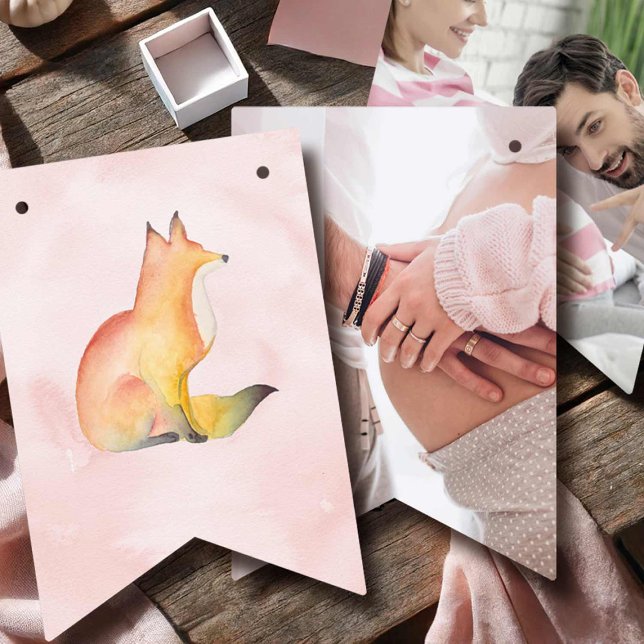 Bandeirinha Chá de fraldas Decor Watercolor Woodland Fox (Watercolor fox photo bunting flags art by Victoria Grigaliunas of Do Tell A Belle)