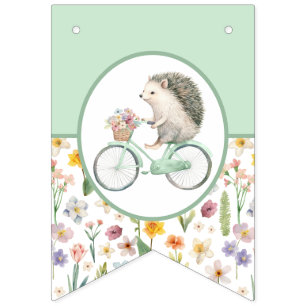 Bandeirinha Chá de fraldas Floral Bebê Cute Hedgehog