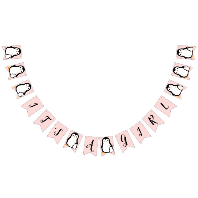 Bandeirinha Chá de fraldas Pinguim Bonito Menina Rosa (Todos)