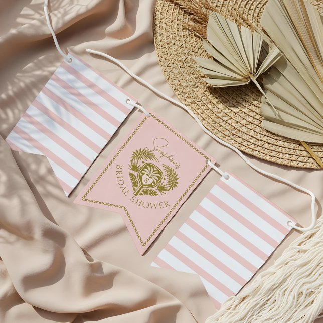 Bandeirinha Chá de Panela Tropical Retro de Árvore de Palmeira (Retro Tropical Palm Tree Pickleball Bridal Shower Bunting Flags)