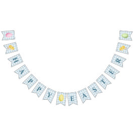 Bandeirinha Chick And Pastel Eggs Happy Easter Blue Gingham