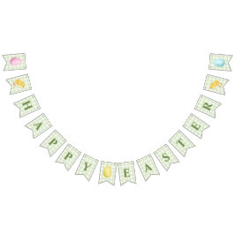 Bandeirinha Chick And Pastel Eggs Happy Easter Green Gingham