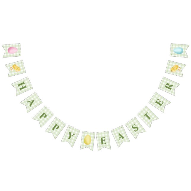 Bandeirinha Chick And Pastel Eggs Happy Easter Green Gingham (Todos)