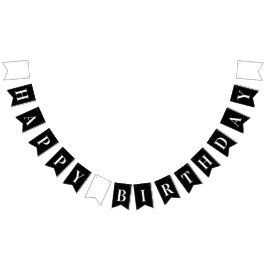Bandeirinha Chique Elegante Preto Branco Feliz Aniversário
