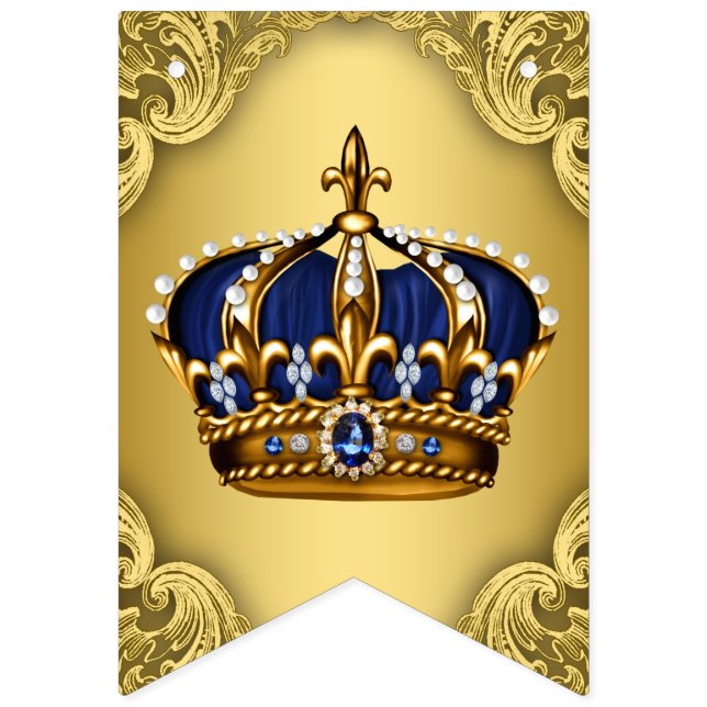Bandeirinha Chuva de Bebê Príncipe Azul Royal Dourado (Primeira Bandeira)