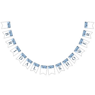 Bandeirinha Chuva de Presentes Floral Script Azul Naval Aquare
