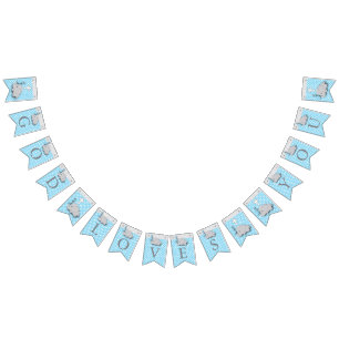 Bandeirinha Cinzas brancas 🐘 Elefante Bebê - Batismo