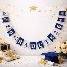 Bandeirinha Class of 2026 Graduation Banner in Blue and White 