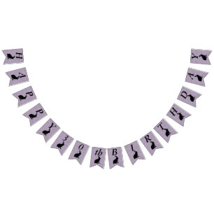 Bandeirinha Coelho Feliz Aniversário Negro Silhouday em Roxo