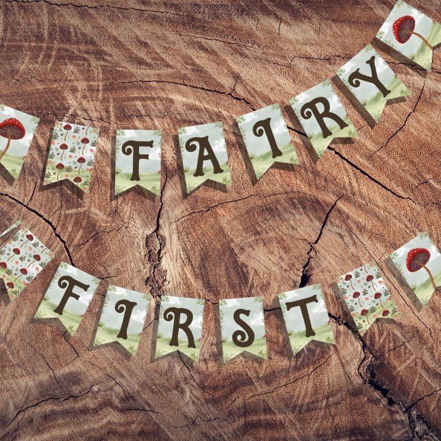 Bandeirinha Cogumelo do Jardim Florestal do Primeiro Aniversár (Fairy First Birthday Bunting)