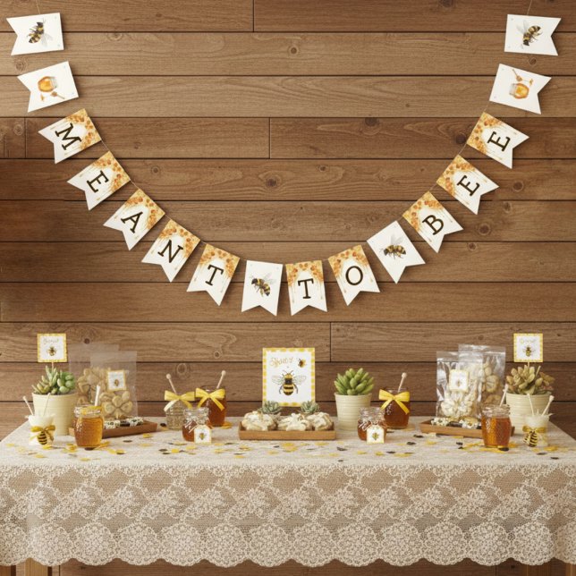 Bandeirinha Colmeia de Mel Drip Festa de Noivado (Meant to Bee Honeycomb Honey Drip Bridal Shower Bunting Flags
)