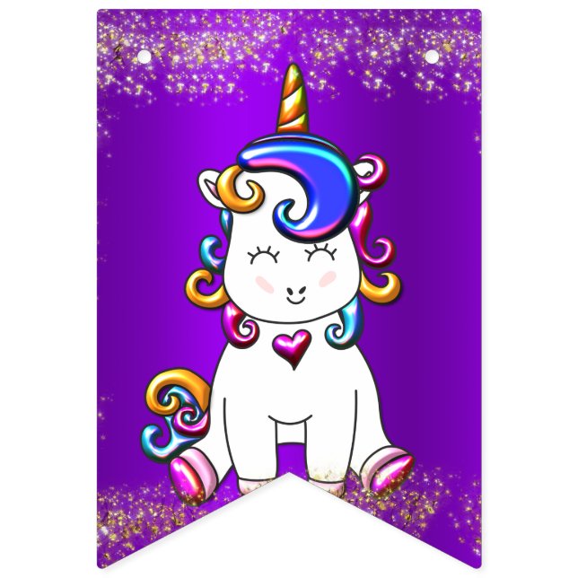Bandeirinha Colorida Glitter Unicorns Roxo (Primeira Bandeira)