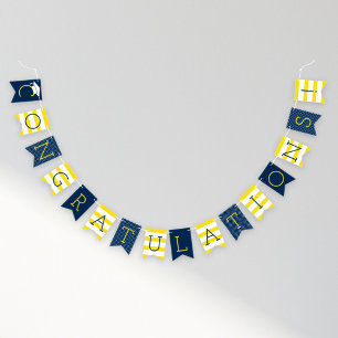 Bandeirinha Congratulations Modern Navy Blue Yellow Graduation