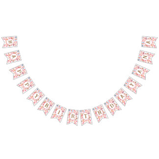 Bandeirinha Cor-de-água rosa-branca com ursinho e coração