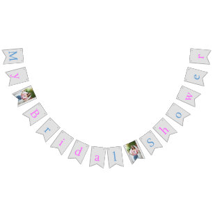 Bandeirinha Cor-de-rosa, azul e prata personalizada, minha fot