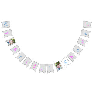 Bandeirinha Cor-de-rosa, azul e prata personalizada, minha fot