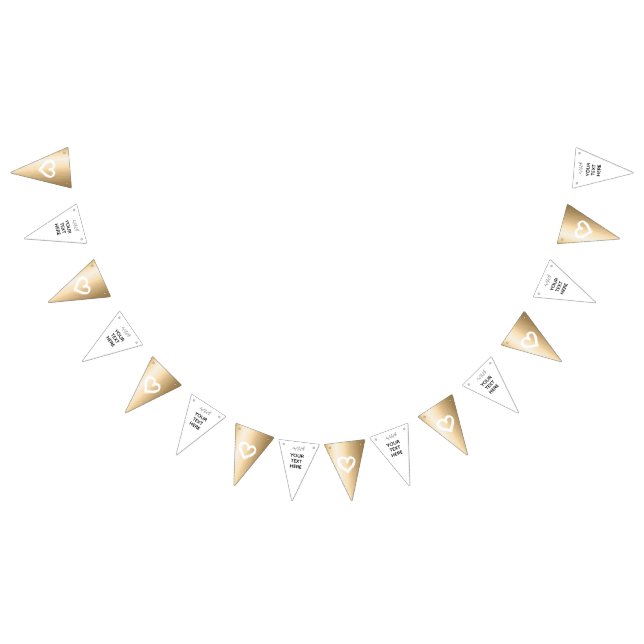 Bandeirinha Corações de Ouro e Branco Casamento PERSONALIZAR (Todos)