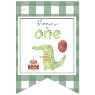 Bandeirinha Crocodilo em aquarela aniversário de 1 ano