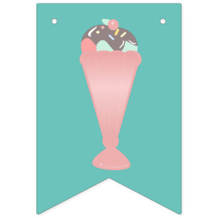 Bandeirinha Cute Sorvete Sundae Granulado Pastel Rosa
