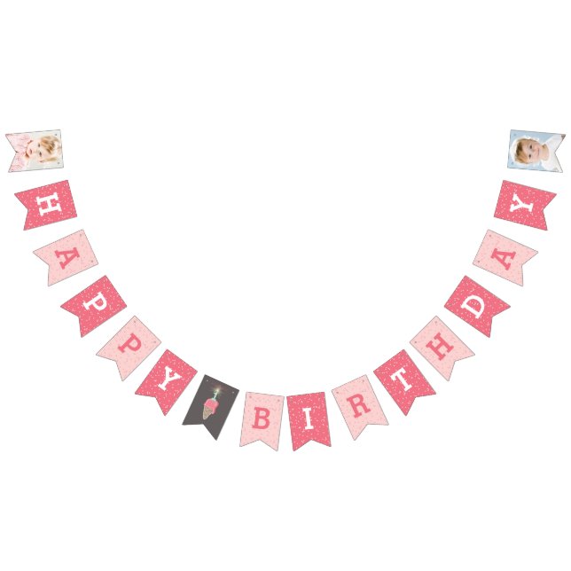 Bandeirinha de Aniversário Feliz com Sorvete Rosa  (Todos)