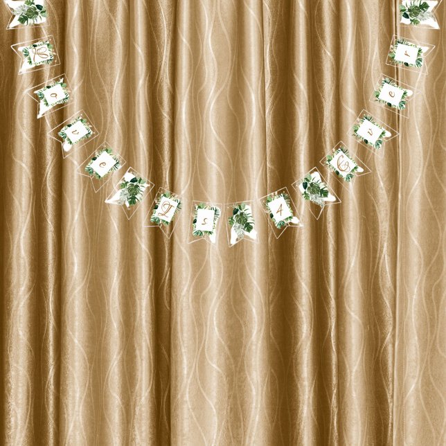 Bandeirinha Decoração de casamento com folhas tropicais verdes (Criador carregado)