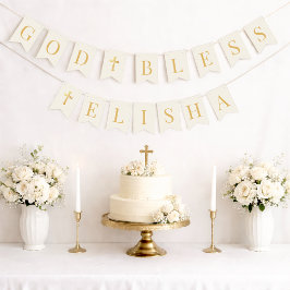 Bandeirinha Dêem Deus 6 Letras Marfim e Dourado Batismo Comunh