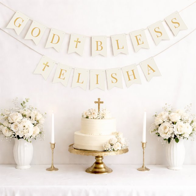 Bandeirinha Dêem Deus 6 Letras Marfim e Dourado Batismo Comunh (Criador carregado)