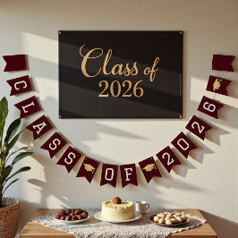 Bandeirinha Deep Burgundy Class Of 2026 Graduation Party
