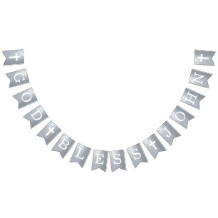 Bandeirinha Deus abençoe 4 Cartas Nome Silver Baptism Comunhão