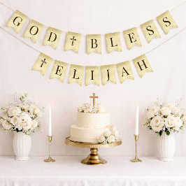 Bandeirinha Deus Abençoe 6 Letras 2 Cruzes Pergaminho Religios