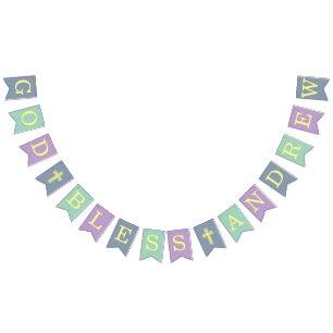 Bandeirinha Deus abençoe 6 Letras Blue Green Baptism Commune