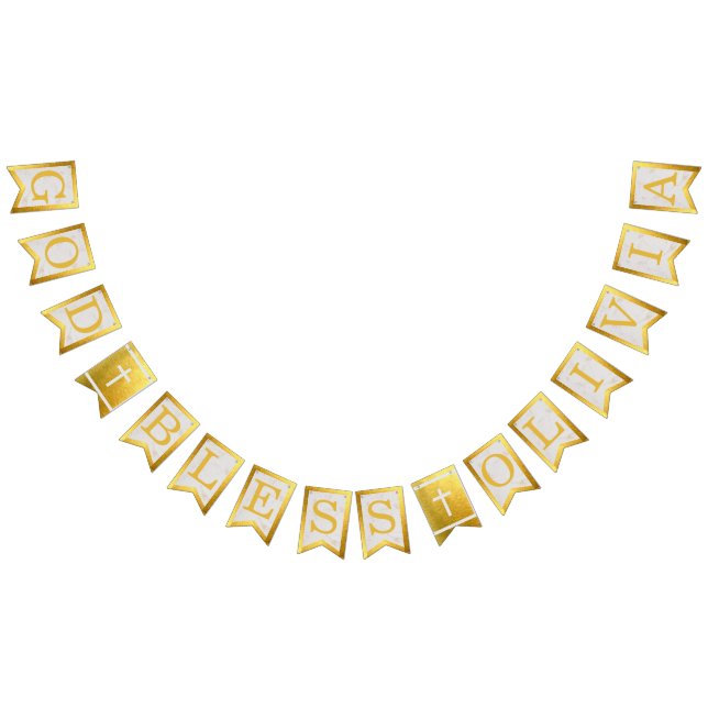 Bandeirinha Deus abençoe 6 Letras Dourada Comunhão de Batismo  (Todos)