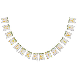 Bandeirinha Deus Abençoe 6 Letras Floral Calla Batismo Comunhã