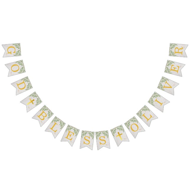 Bandeirinha Deus abençoe 6 Letras Foliage Dourado Baptism Comm (Todos)