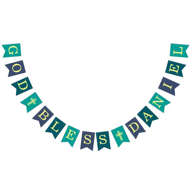 Bandeirinha Deus Abençoe 6 Letras Menino Teal Batismo Comunhão (Todos)