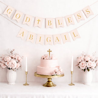 Bandeirinha Deus Abençoe 7 Letras Rosa e Dourado Batismo Comun