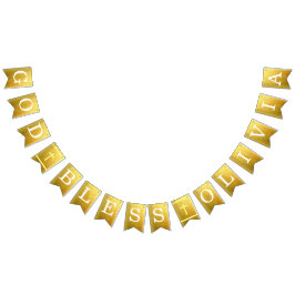 Bandeirinha Deus abençoe Dourado 6 Letras Nome Comunhão Baptis