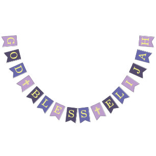 Bandeirinha Deus Abençoe Menino 6 Letras Roxo Batismo Comunhão