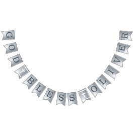 Bandeirinha Deus abençoe Prateado 6 Letras Nome Comunhão Bapti