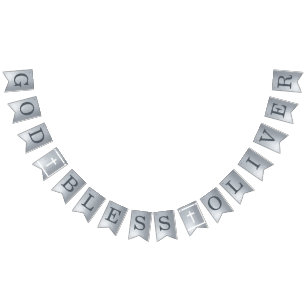 Bandeirinha Deus abençoe Prateado 6 Letras Nome Comunhão Bapti