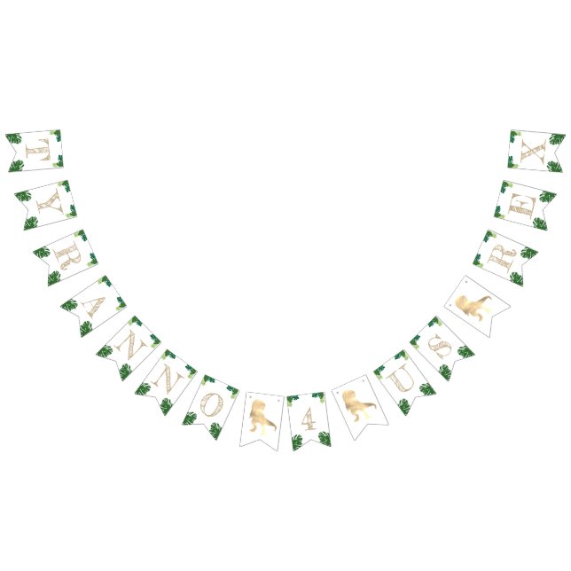 Bandeirinha Dinossauro 4ª Festa de Aniversário Dourada Tyranno (Todos)