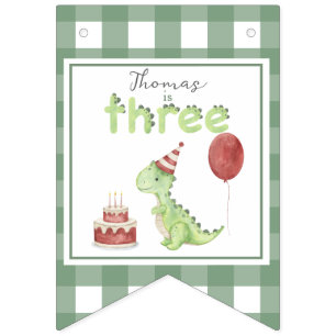 Bandeirinha Dinossauro Aquarela 3 Três rex aniversário